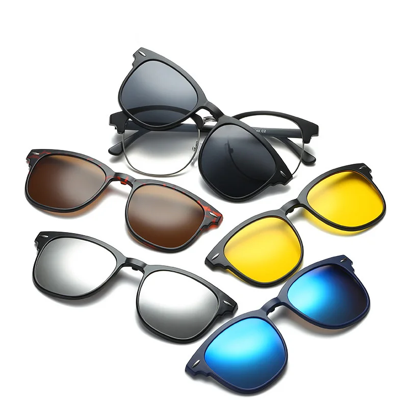 5 в 1 чифт Слънчеви очила на магнит Слънчеви очила 5 + 1 Магнитни клипса на слънчеви очила, Очила с оптични лещи на Очила 5 в 1 Точки