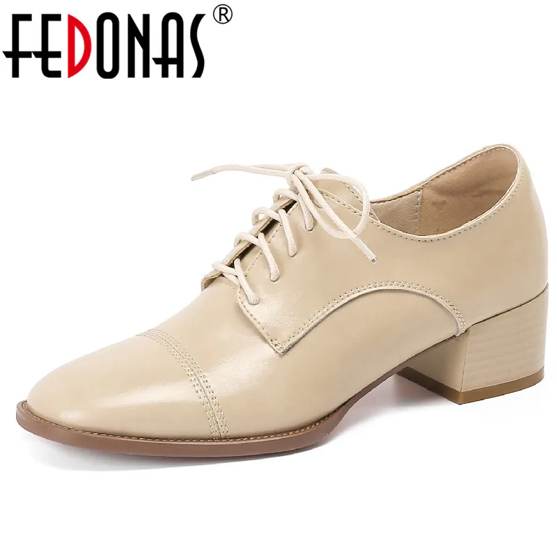 FEDONAS/ Реколта дамски обувки-лодка за зрели, Пролетта и есента Рокля, Офис дамски Обувки на Дебелите Обувки, дамски Обувки от естествена кожа, дантела