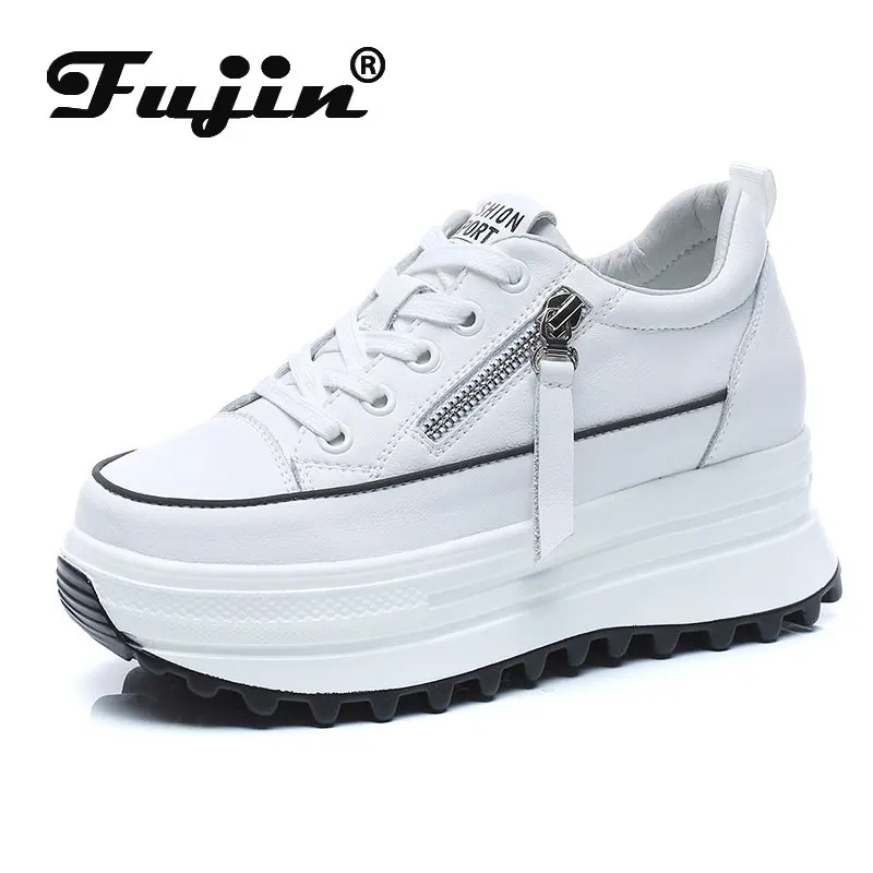 Fujin/ дамски Ежедневни обувки от естествена кожа 7 см, дамски Ежедневни обувки на танкетке 7 см, женски Модни Маратонки на масивна обувки, Пролетно-Есенна Обувки, Лятна