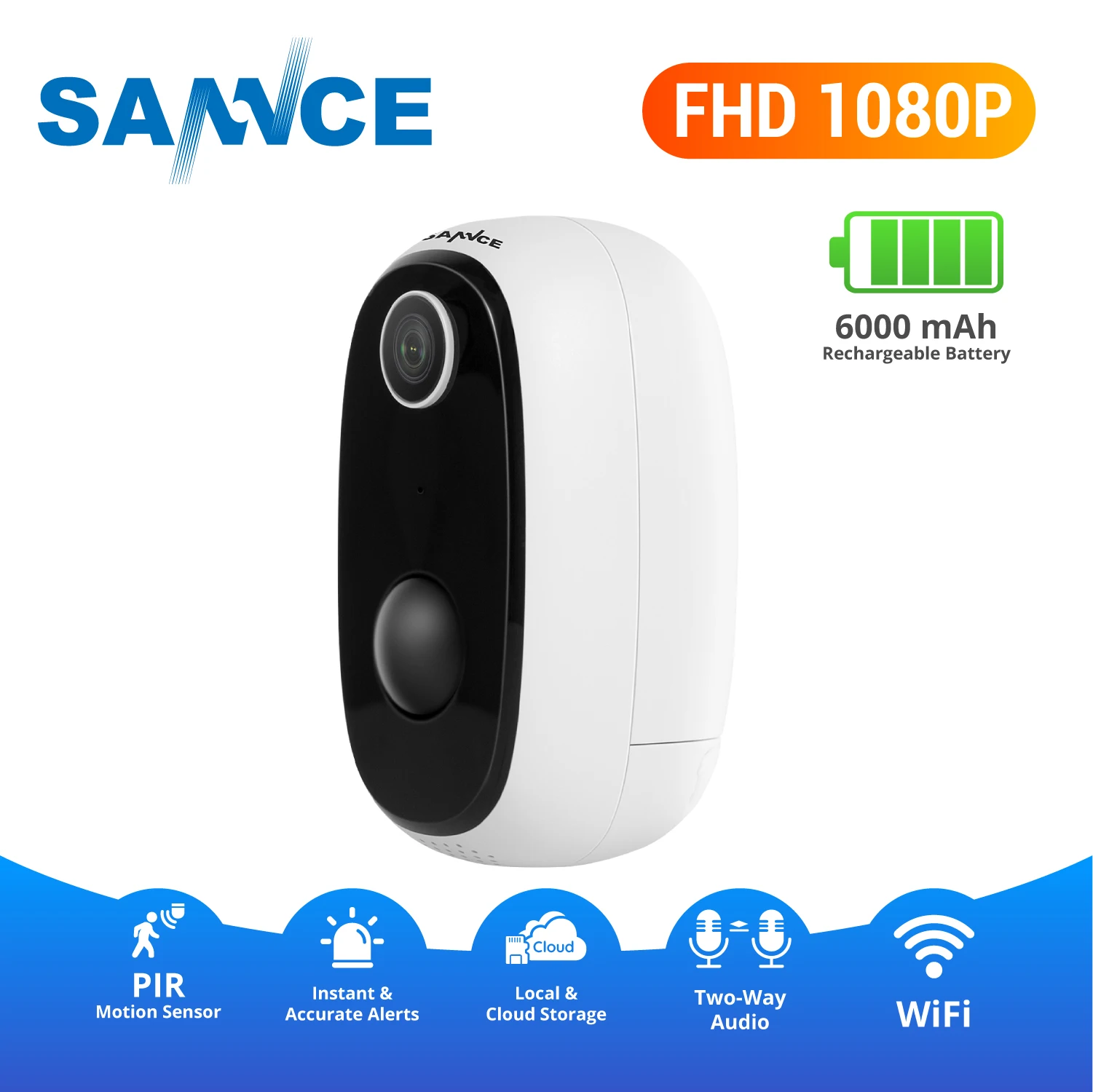 SANNCE FHD 1080 P IP Камера Безжична Мини Бебефони и Радионяни PIR 6000 mah Акумулаторна Батерия Камера Двупосочна Аудио Поддръжка на Слънчеви Панели