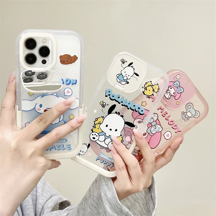 Sanrio Kawaii Cinnamoroll Mymelody Pachacco Японски Cartoony Скоба Iphone 13 Pro Max Обвивка на мобилен телефон Apple 12/13 Мека обвивка