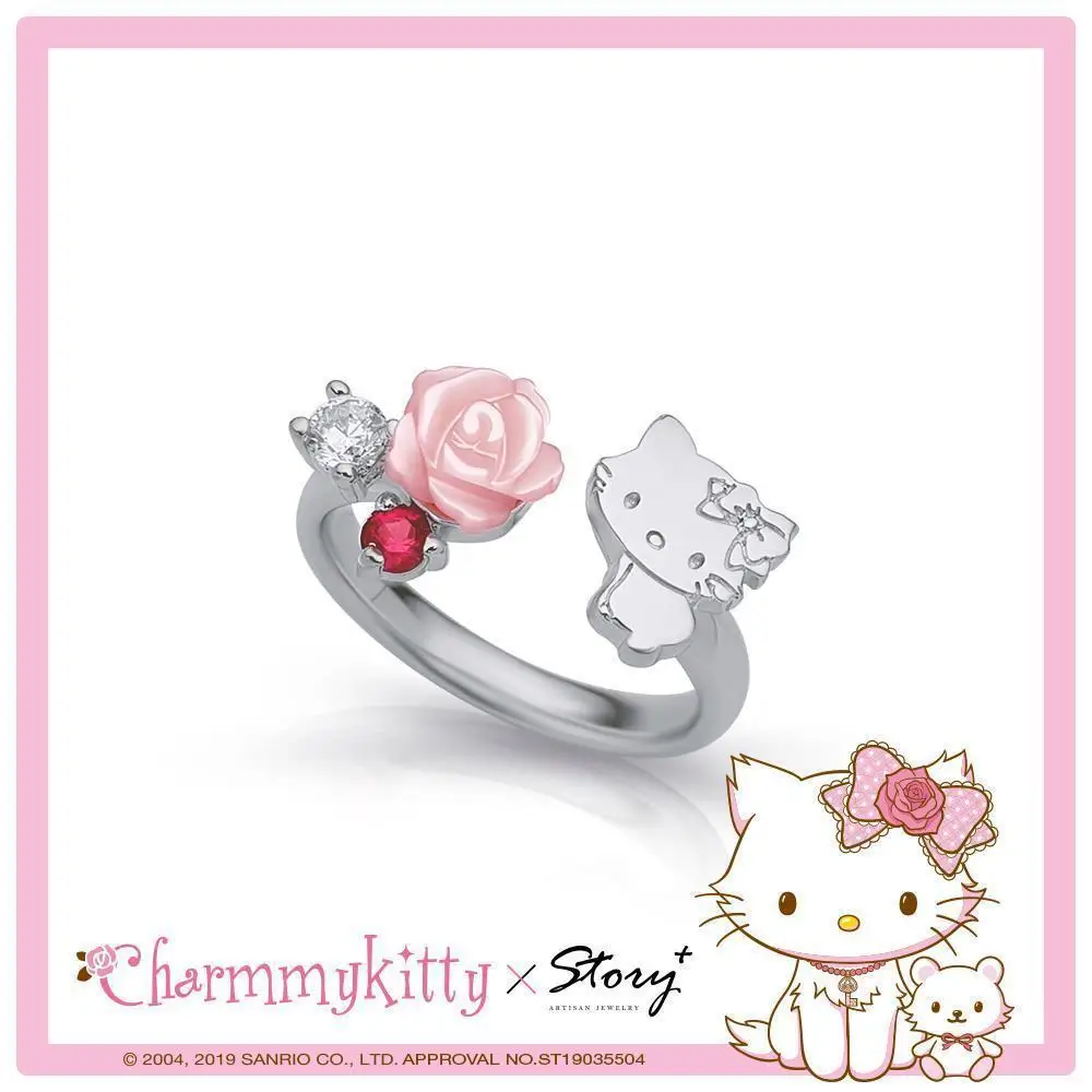 Snrio Hello Kitty Chami Кити Rose Галванично Пръстен от Сребро 925 проба за Жени Kwaii Бижута Подарък на едно Момиче За Рожден Ден