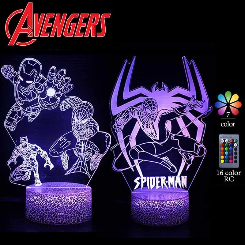 The avengers е Супергерой Спайдърмен 3D Led Лампи 7/16 Цветя Настолна Лампа за Дома, Аксесоари за Спалня лека нощ за Детски Подаръци, Играчки