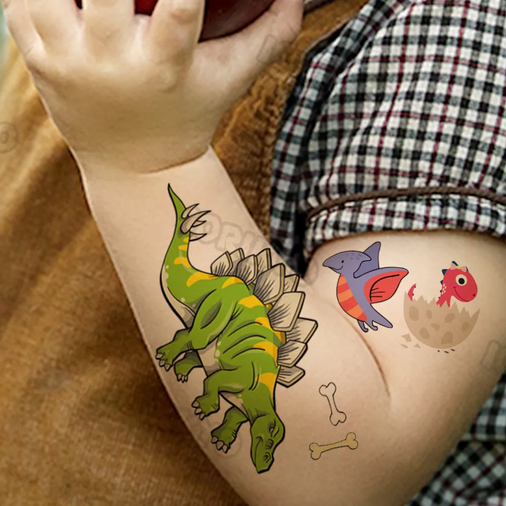 Забавни Акварели Временни Татуировки С Динозавром За Деца, Детски Лице, Момчета, Момичета, Фалшива Сладки Татуировки T-Rex, Етикети с Динозавър За Деца, Татуировки на Динозаврите