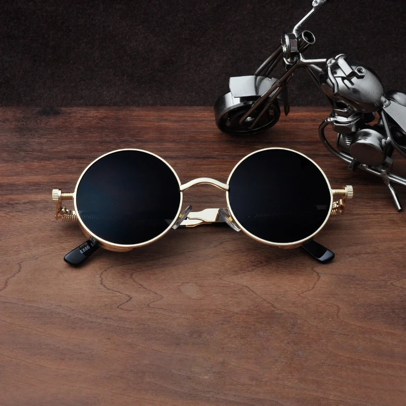 Класическите Модни Слънчеви Очила в Стил Steampunk За Мъже И Жени, Ретро, Готически Кръгли Мъжки слънчеви Очила, Реколта Метална Дограма, Марка Дизайнерски Обувки UV400