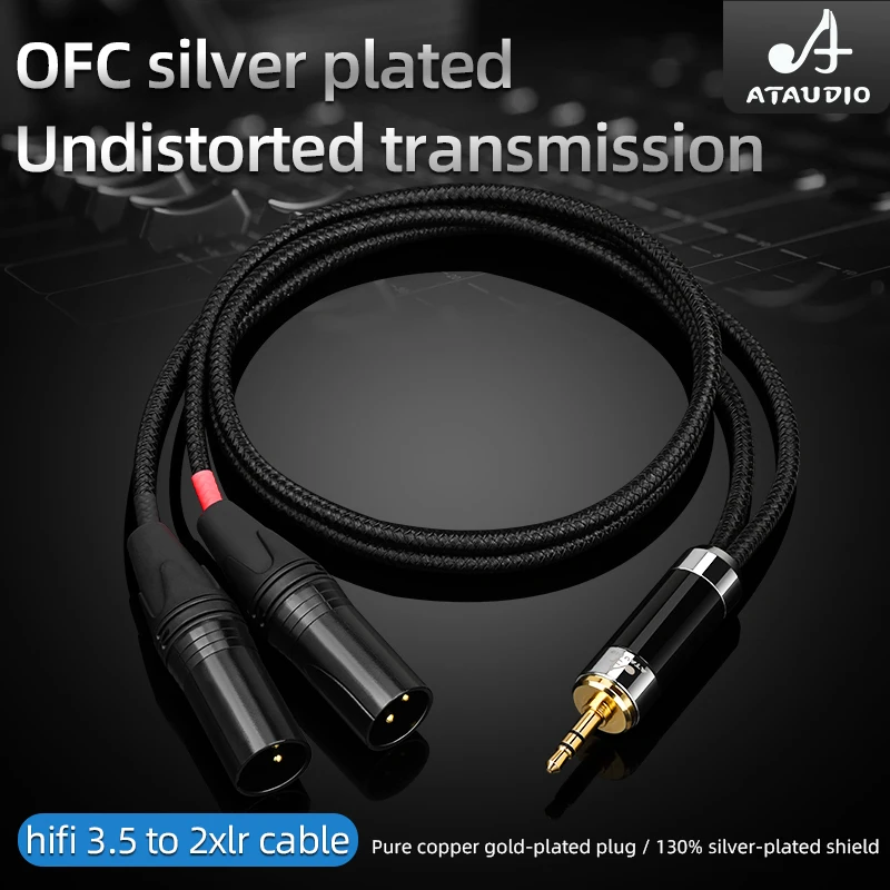 ATAUDIO Hifi 3,5 мм до 2 XLR Штекерный кабел с Високо качество 6N OFC посеребренный 3,5 Стерео Aux към Xlr кабел